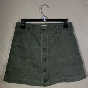 Button Front Green/Olive Denim Skirt